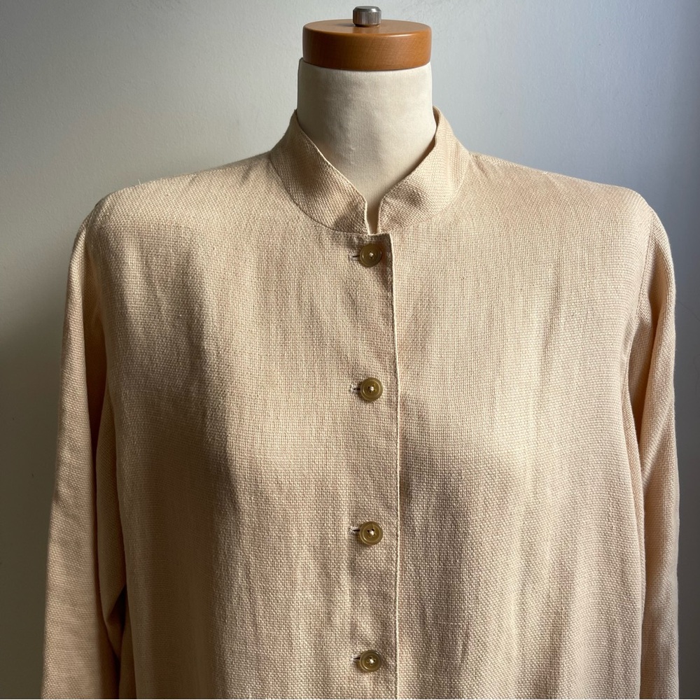 Vintage Linda Allard Ellen Tracy Linen Jacket Tunic Cream Button Collar 14 Large - Picture 2 of 9